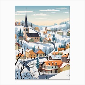 Vintage Winter Travel Illustration Cesky Krumloy Czechia 3 Canvas Print
