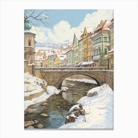 Vintage Winter Illustration Cesky Krumloy Czech Republic 1 Canvas Print