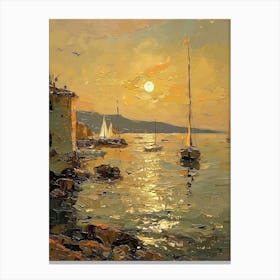 Sunset Harbour| Paradise Boats Dreamy Beautiful Landscape Scenery Painting | Contemporary Art Print for Feature Wall | Vibrant Beautiful Wall Decor in HD Canvas Print