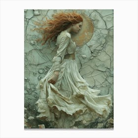Girl with red hair, portrait in broken pieces Canvas Print