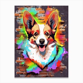 Aesthetic Pembroke Welsh Corgi Dog Puppy Brick Wall Graffiti Artwork Canvas Print