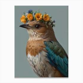 Bird With A Flower Crown European Robin 2 Canvas Print