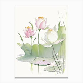 Lotus Flowers In Park Pencil Illustration 10 Canvas Print