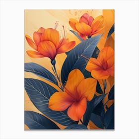 Orange Flowers On A Yellow Background Canvas Print
