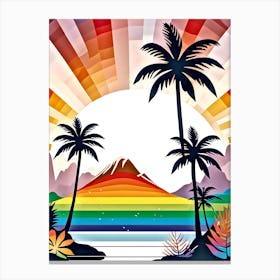 Rainbow Background With Palm Trees Canvas Print