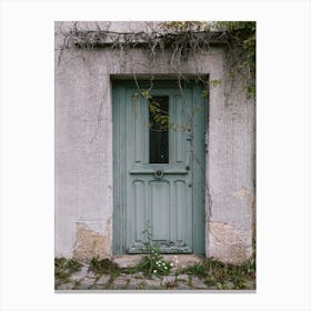 Old olive green door  covered with plants| France  Canvas Print