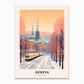 Vintage Winter Travel Poster Geneva Switzerland 1 Canvas Print