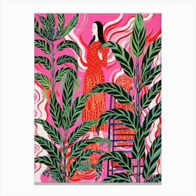 Pink And Red Plant Illustration Chinese Evergreen 2 Canvas Print