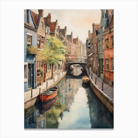 Canal Belt Amsterdam Vintage Painting (27) Canvas Print