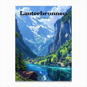 Lauterbrunnen Swiss Alps Digital Travel Art Canvas Print