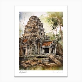 Angkor Wat Cambodia 2 Watercolour Travel Poster Canvas Print