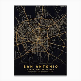 San Antonio Texas USA Black And Gold Map Canvas Print