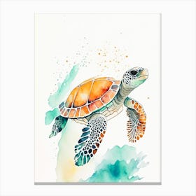 A Single Sea Turtle In Coral Reef, Sea Turtle Minimalist Watercolour 1 Canvas Print