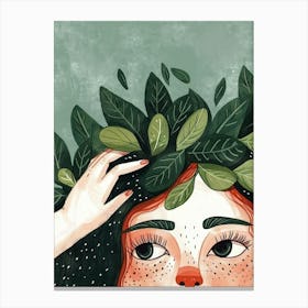 Illustration Of A Girl With Leaves On Her Head 2 Canvas Print