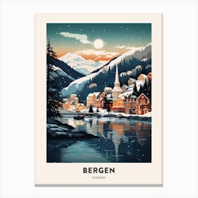 Winter Night  Travel Poster Bergen Norway 2 Canvas Print