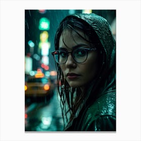 Close Up Portrait Of A Woman In New York Rain Soaked Street Setting At Night Dramatic Dolly Zoom E Canvas Print