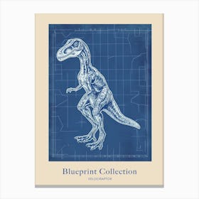 Velociraptor Dinosaur Blue Print Inspired 1 Poster Canvas Print