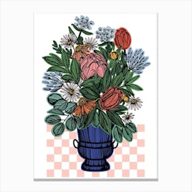 Checkboard Peony Vase Canvas Print