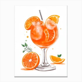 Aperol With Ice And Orange Watercolor Vertical Composition 46 Canvas Print