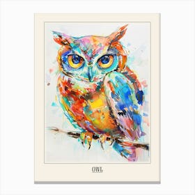 Owl Colourful Watercolour 4 Poster Canvas Print