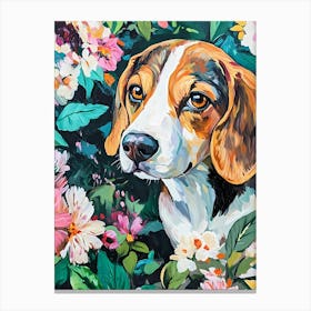 Beagle Floral Garden Portrait L Canvas Print