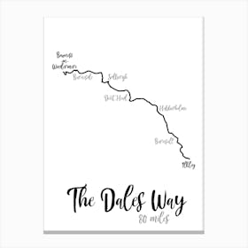 The Dales Way Route Print | UK Walking Print | Trail Print | Yorkshire Dales Print Canvas Print