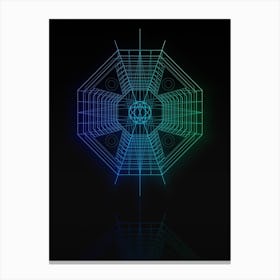 Neon Blue and Green Abstract Geometric Glyph on Black n.0362 Canvas Print