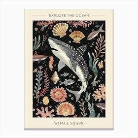 Whale Shark Seascape Black Background Illustration 2 Poster Canvas Print