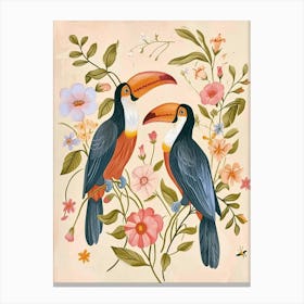 Folksy Floral Animal Drawing Toucan Canvas Print