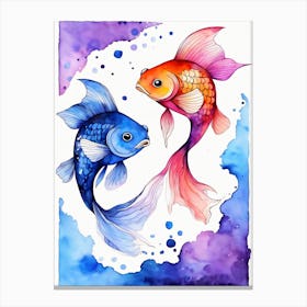 Twin Goldfish Watercolor Painting (17) Canvas Print