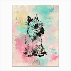 Pastel Terrier Dog Pastel Line Watercolour Illustration  1 Canvas Print
