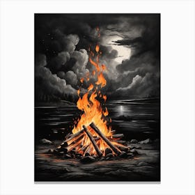 Flames Of A Bonfire Illuminating The Dark Night Canvas Print