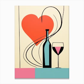 Simplistic Pastel Heart & Wine Canvas Print
