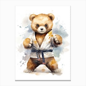 Martial Arts Teddy Bear Painting Watercolour 2 Canvas Print