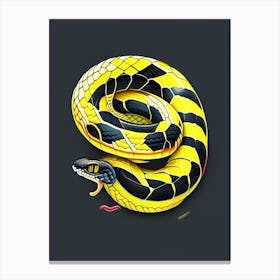 Yellow Bellied Sea Snake Black Tattoo Style Canvas Print