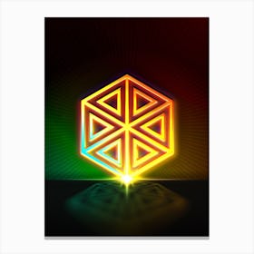 Neon Geometric Glyph in Watermelon Green and Red on Black n.0028 Canvas Print