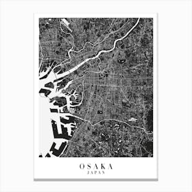Osaka Japan Minimal Black Mono Street Map Canvas Print