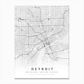 Detroit Michigan USA White Map Canvas Print