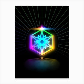 Neon Geometric Glyph in Candy Blue and Pink with Rainbow Sparkle on Black n.0307 Canvas Print