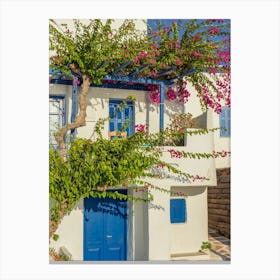 Blue And White House In Paros Canvas Print