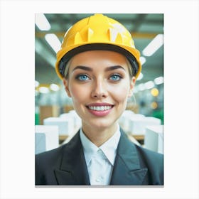 Factory Worker In Hard Hat Canvas Print