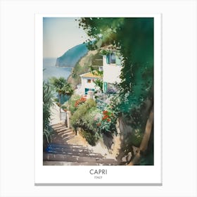 Capri Watercolour Travel Poster 6 Canvas Print