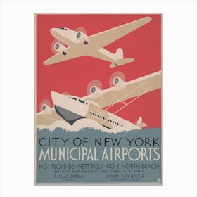 New York Airports Vintage Travel Poster Canvas Print