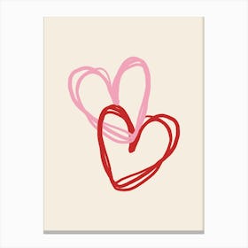 Pink and Red Love Hearts Canvas Print
