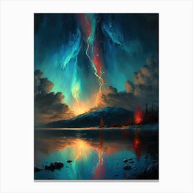 Blue Aurora over Mountains and Lake Canvas Print
