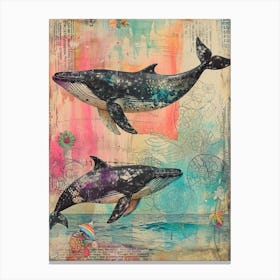 Kitsch Retro Whale Collage 3 Canvas Print