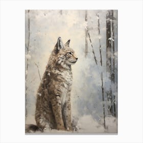 Vintage Winter Animal Painting Lynx Canvas Print