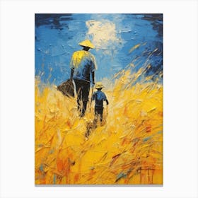 Father And Son In A Field Canvas Print