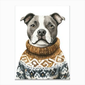 Staffordshire Bull Terrier Staffy In Christmas Jumper Neutral Canvas Print