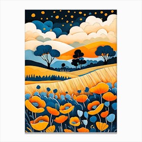 Cartoon Poppy Field Landscape Illustration (13) Canvas Print